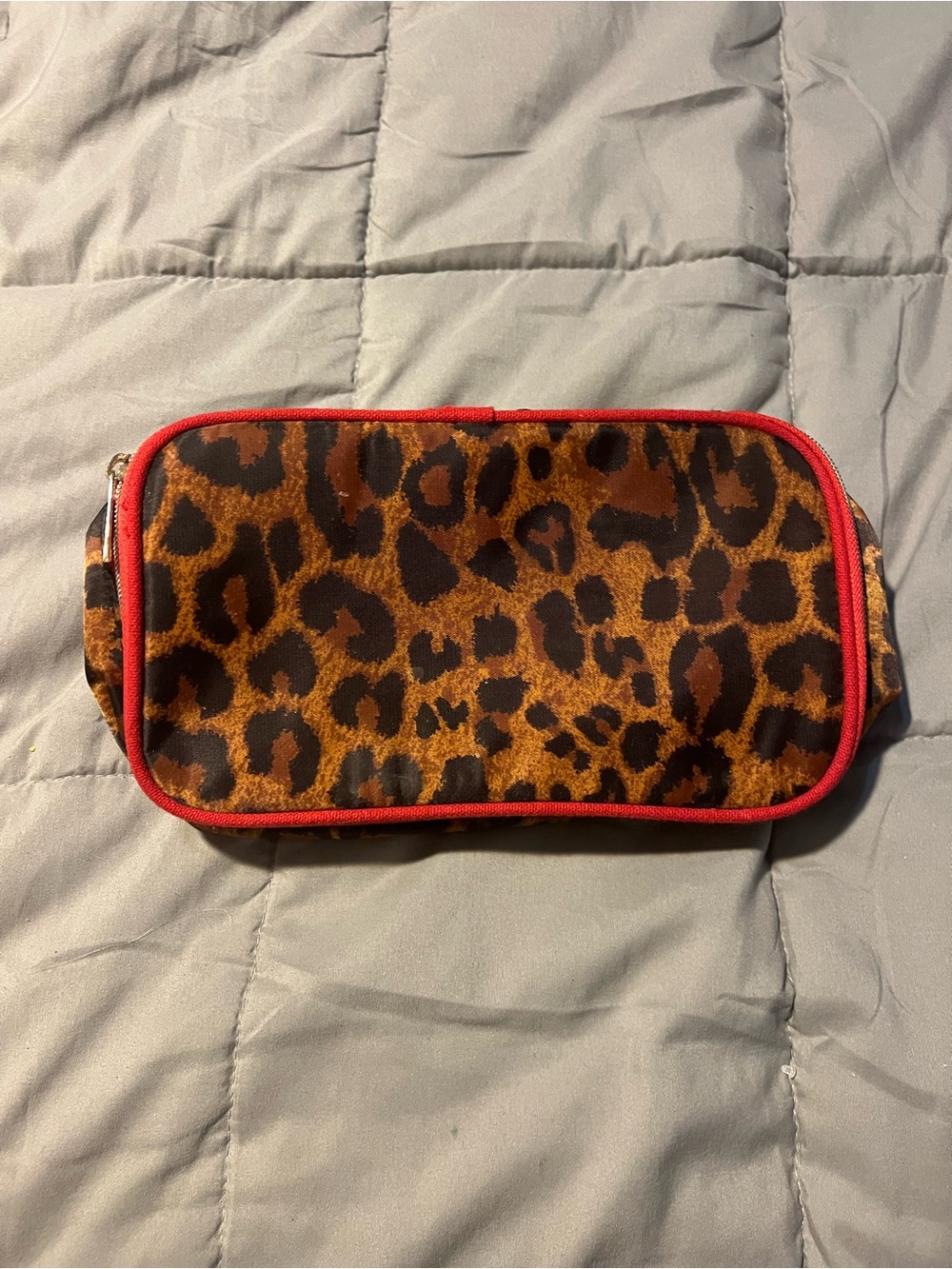 Leopard Print Cosmetic Pouch with Red Trim